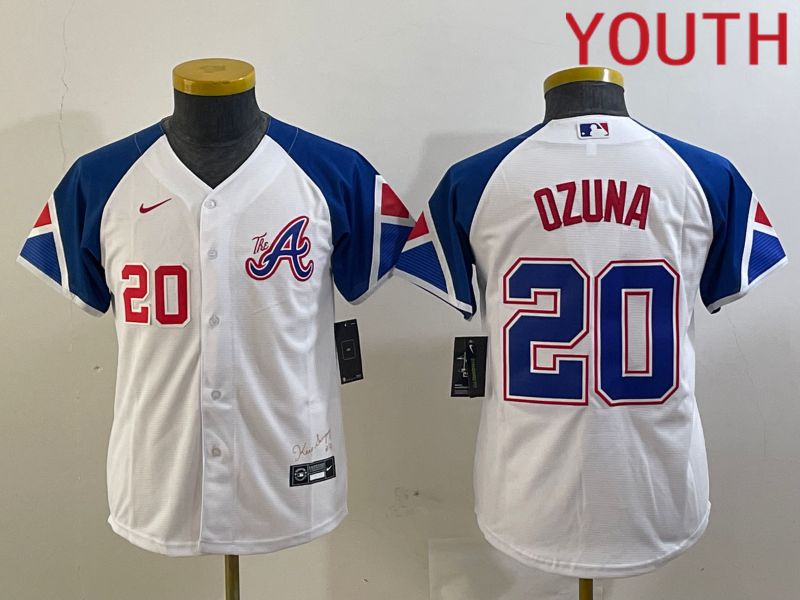 Youth Atlanta Braves #20 Ozuna White City Edition 2024 Nike MLB Jersey style 3->youth mlb jersey->Youth Jersey